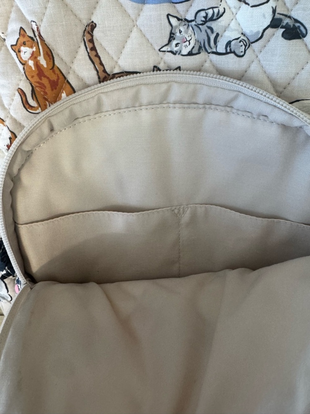 Vera Bradley Beige Quilted Backpack with Multicolor Cat Print - Picture 7 of 8